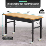 Antifir 60" ×24'' Adjustable Workbench,Rolling Heavy-Duty Worktable with Power Outlet and Wheels,Large Load Capacity Rubber Wood Top Workbench for Antifir