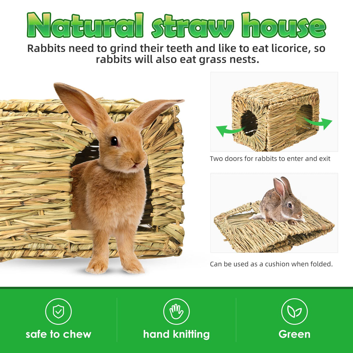 PStarDMoon Bunny Grass House-Hand Made Edible Natural Grass Hideaway Comfortable Playhouse for Rabbits, Guinea Pigs and Small Animals to Play,Sleep PStarDMoon