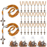 Equsion 24 Set Wooden Bead Rosary Necklace Catholic Rosary Wood Carved Beads with Jesus Cross Our Father Solid Wooden Rosary Beads with Organza Bag Equsion
