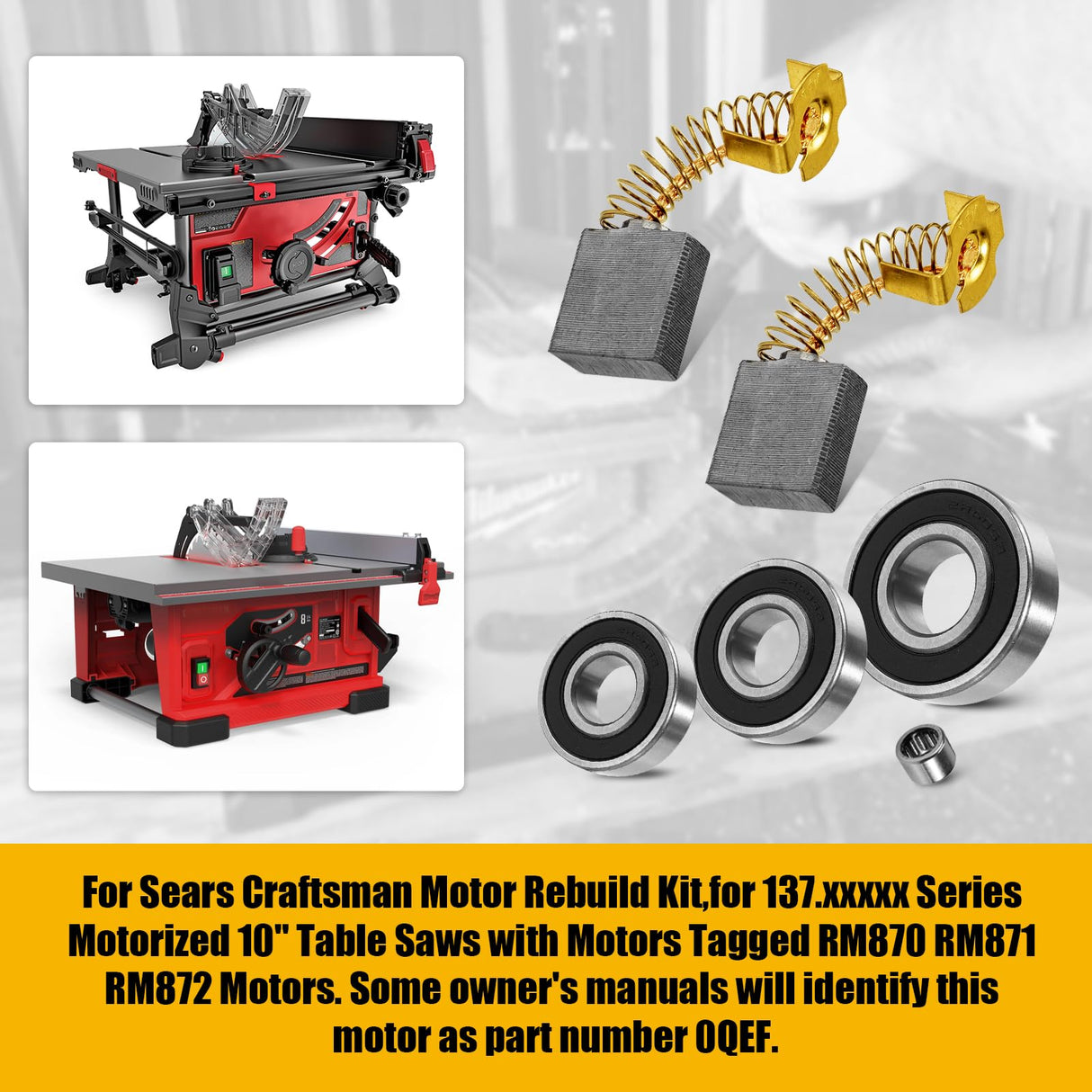 Replacement for Sears Craftsman RM870 RM871 RM872 Motor Rebuild Kit Motor Armature Bearing Set for 137.XXXXXX Series Motorized Table Saws CHAR YONG