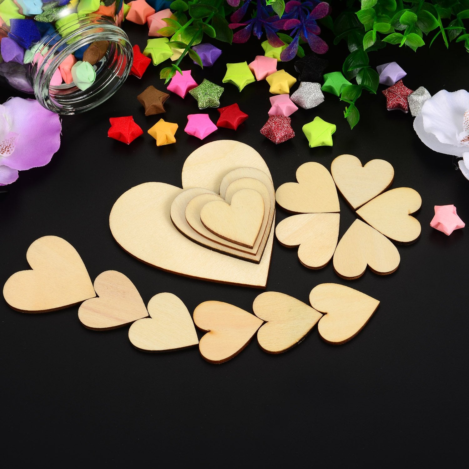 Outus 160 Pieces Christmas Blank Wood Heart Embellishments Wood Heart Slices for Wedding, Valentine, DIY, Arts, Crafts, Card Making - WoodArtSupply