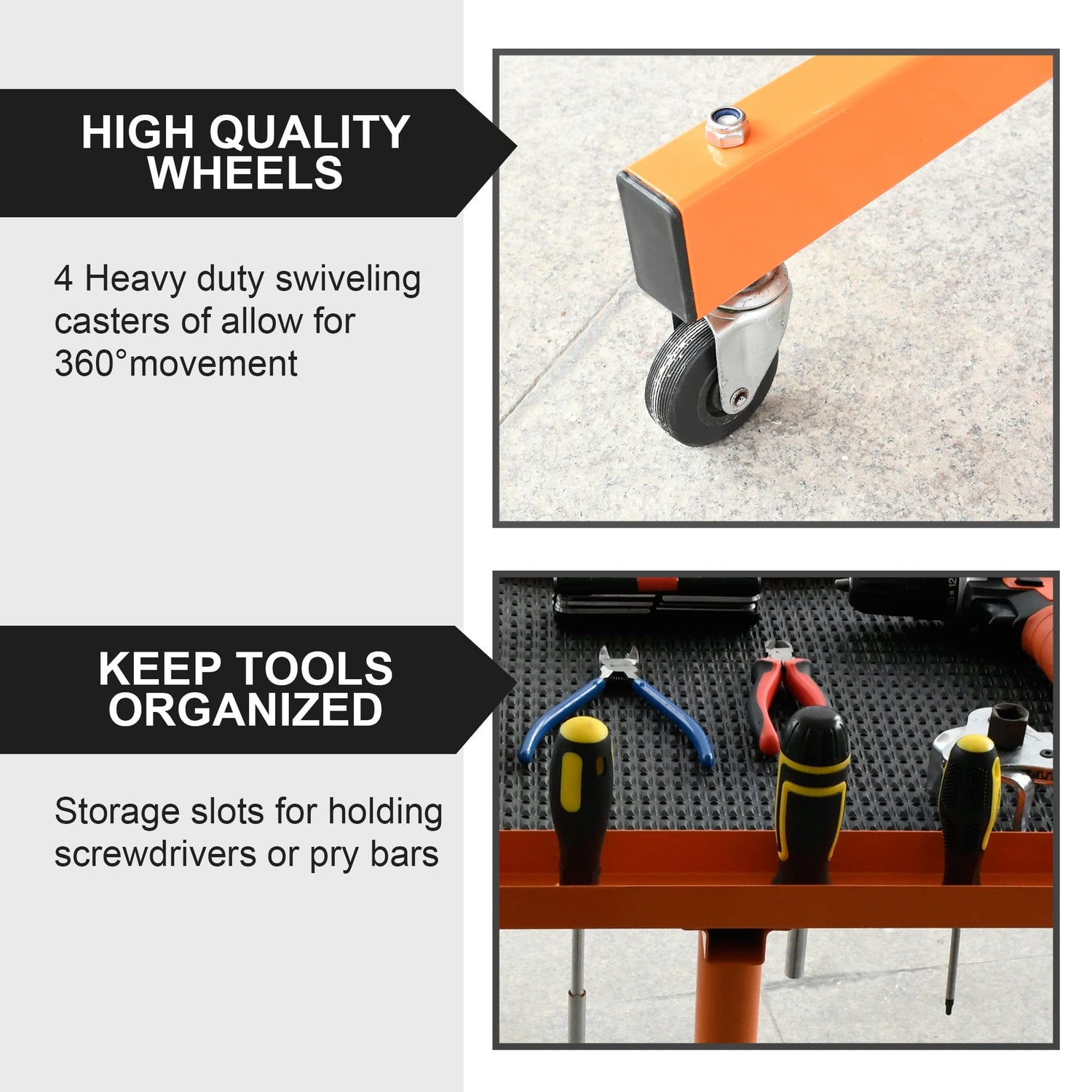 Aain LT18 Heavy Duty Adjustable Work Table with Drawer for Mechanic,220lbs Capacity Rolling Tool Tray Table with Wheels Orange Aain