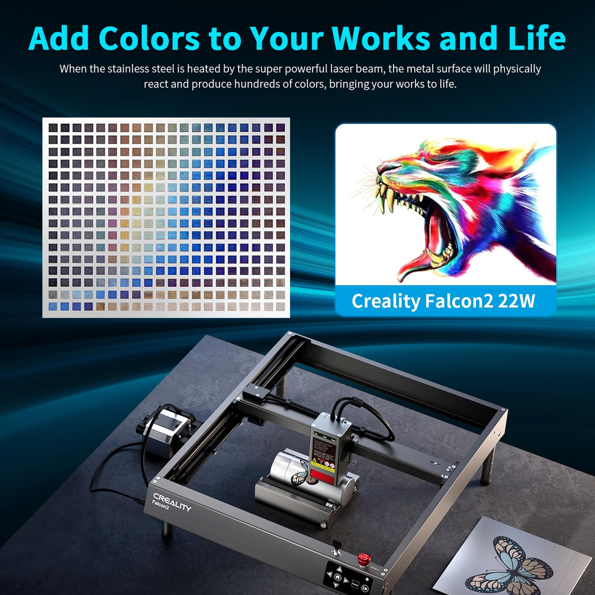 Official Creality Falcon 2 Laser Engraver, 22W Output Laser Cutter DIY Laser Engraving Machine, 25000mm/min Speed Integrated Air Assist Pre-Assembled Creality