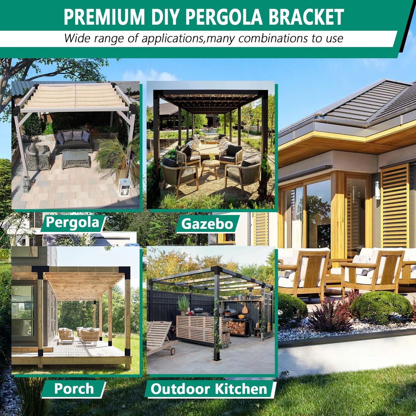 VoTwoofv Pergola Bracket kit 6x6,3-Way Right Angle Corner Bracket Woodworks Pergola kit for Wood Beam (Actual: 5.6"x5.6'') Outdoor Gazebos,Patio - WoodArtSupply