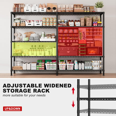 REIBII 69" W Storage Shelves,Wire Shelving Load 1600LB Metal Shelves for Storage 5-Tier Heavy Duty Shelving Unit with Shelf Adjustable Garage REIBII