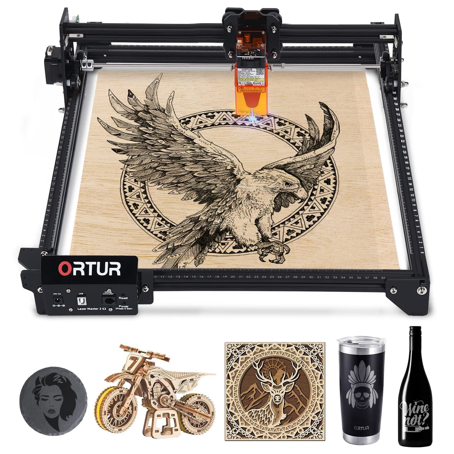 ORTUR Laser Engraver, Laser Master 2 S2 LF, 5.5W Output Laser Engraving Cutting Machine, 0.17 * 0.25mm Fixed-Focus Compressed Spot Eye Protection Ortur