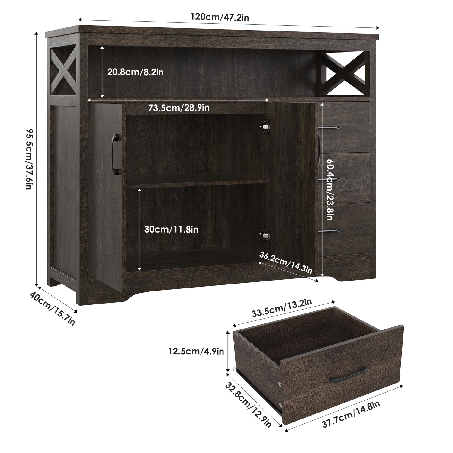 HOSTACK Modern Farmhouse Sideboard Buffet Cabinet, Kitchen Buffet Storage Cabinet with Drawers and Shelves, Wood Coffee Bar Cabinet with Storage for HOSTACK