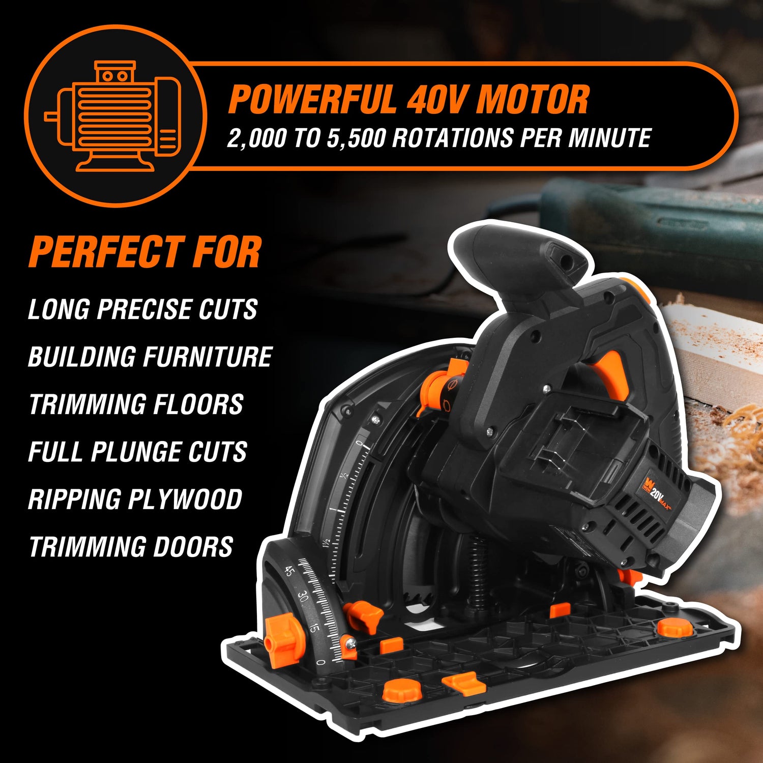 WEN Cordless 6.5-Inch Track Saw, Brushless with Variable Speed (Tool Only, 20V Max Battery Not Included) (20691BT) WEN