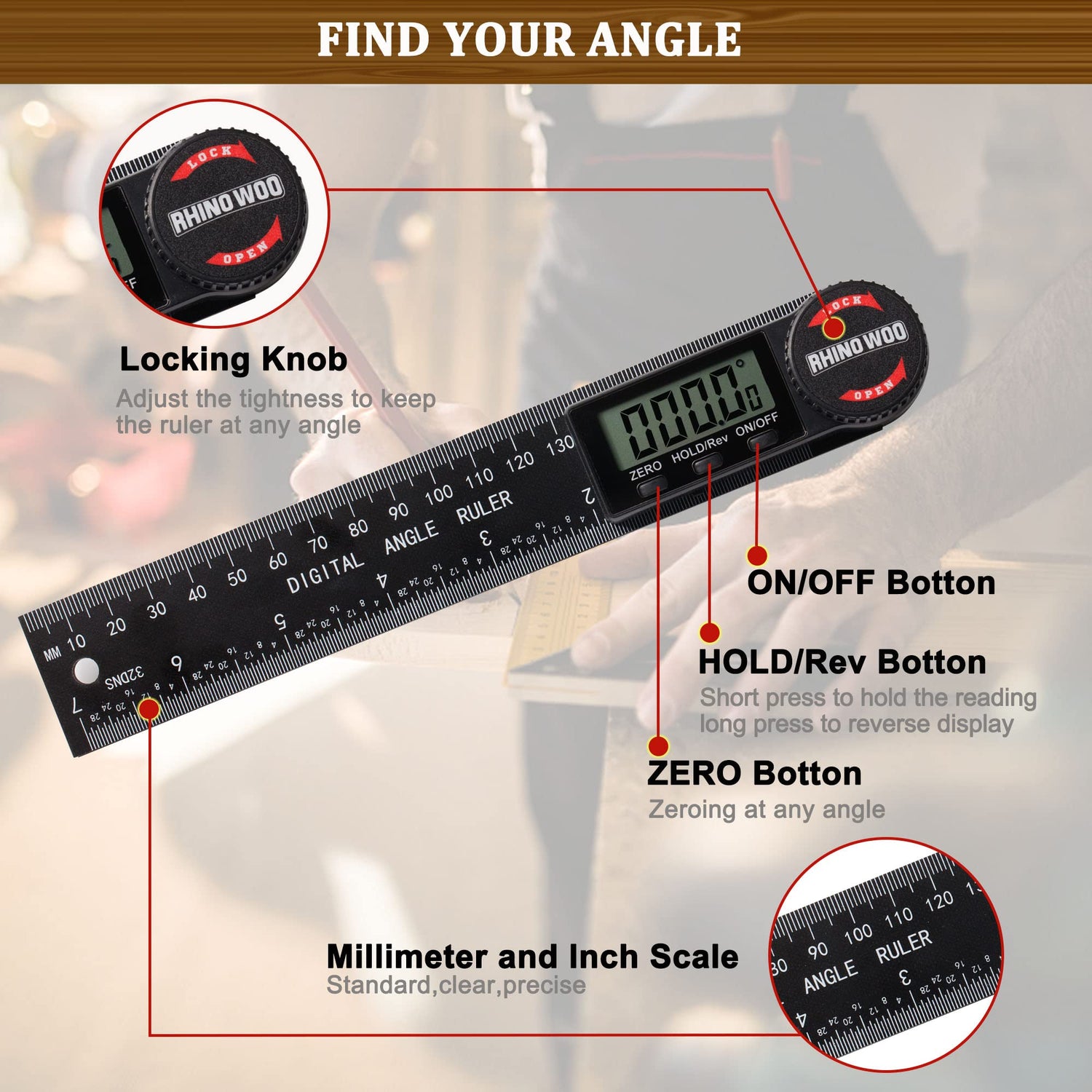 Digital Angle Finder Protractor, Angle Finder Ruler with 7inch/200mm, Angle Measuring Tool for Woodworking/Carpenter/Construction/DIY Measurement(2 TBVHOMM