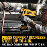 DEWALT 20V MAX Cordless Plumbing Pipe Press Tool Kit with Crimping Heads, Pro Press Tool For Copper Pipe and Stainless Steel Pipes, ½”-1 ¼”, 2 DEWALT