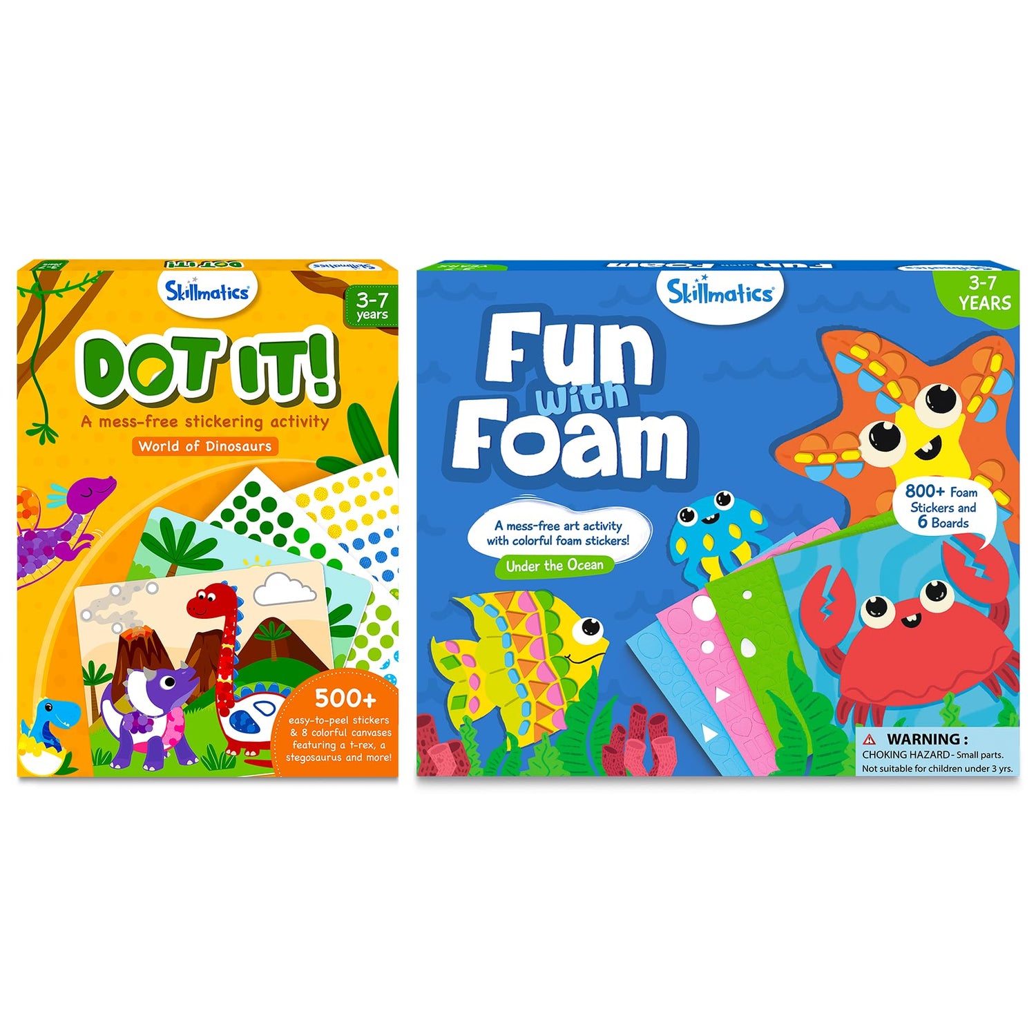 Skillmatics Dot It Dinosaurs Theme & Fun with Foam Underwater Animals Theme Bundle, Art & Craft Kits, DIY Activities for Kids Skillmatics