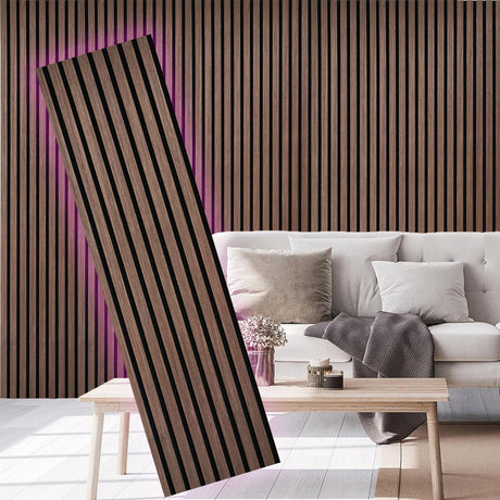 E-HAO 2 Piece Wood Slat Acoustic Panels for Stylish Decor and Noise Reduction, 3D Textured Panel for Ceiling and Wall - JK Walnut (94.5 L x 12.6 W E-HAO