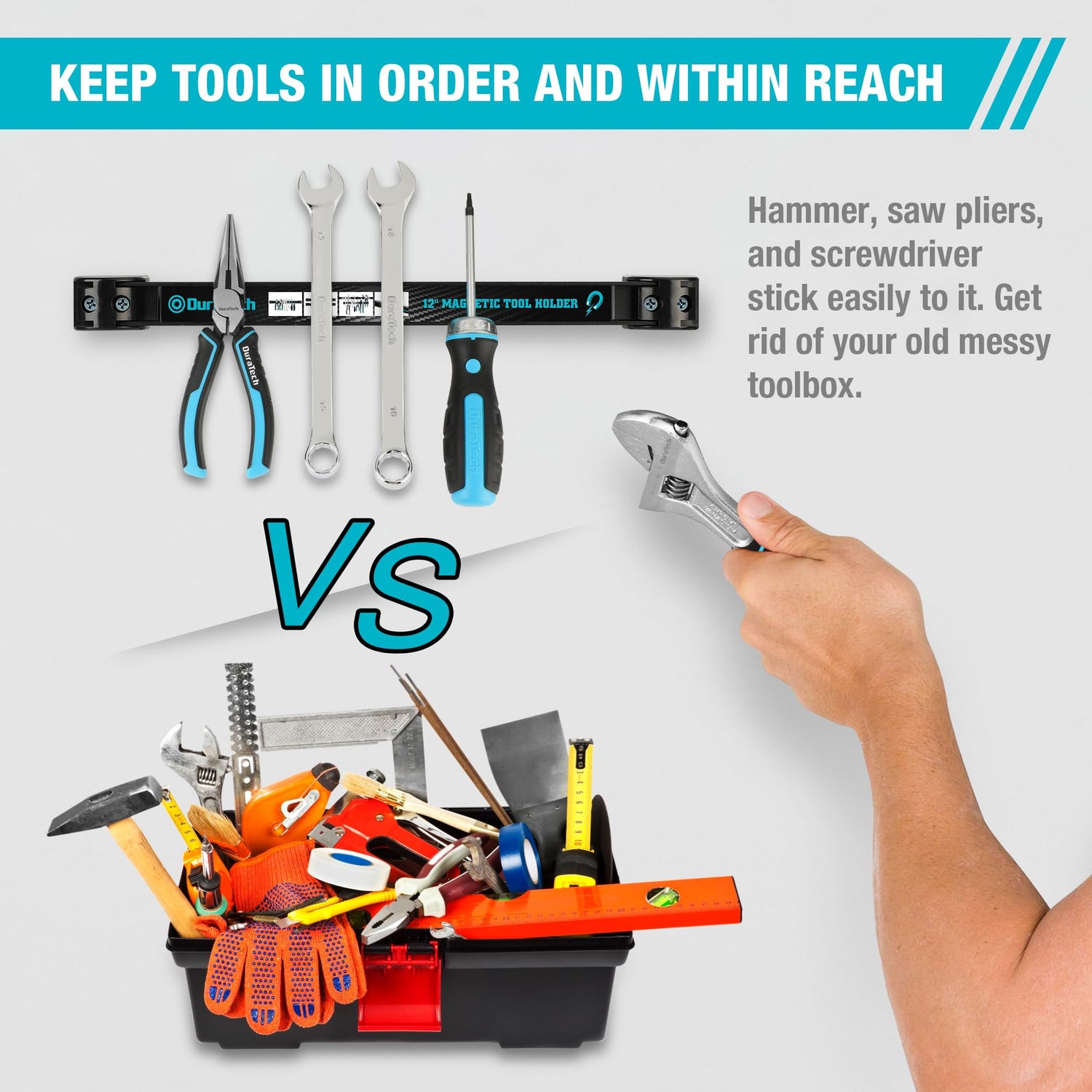 DURATECH 4 Pack 12" Magnetic Tool Holder Strip, Heavy Duty Magnetic Tool Bar, Magnetic Space Saving Tool Organizer with Mounting Screws for Garage, DURATECH