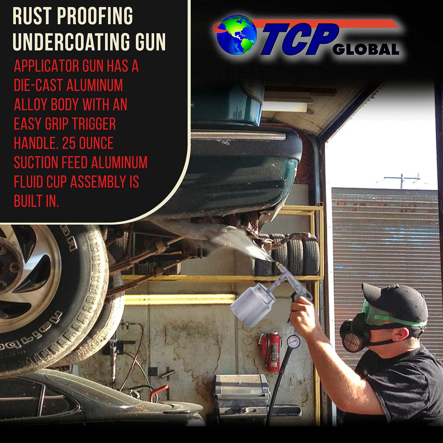TCP Global Air Rust Proofing and Undercoating Gun with Gauge & Suction Feed Cup, 2 Wands - 22" Long Flexible Extension Wand with Multi-Directional TCP Global