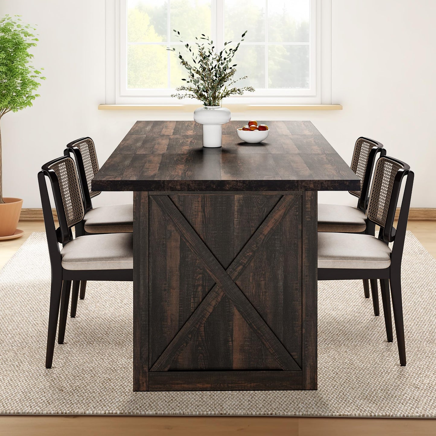 DWVO 70.8" Large Farmhouse Kitchen Dining Room Table for 6 to 8 People, Rustic Oak Industrial Wood Style Rectangle Apartment Dinning Room Dinette
