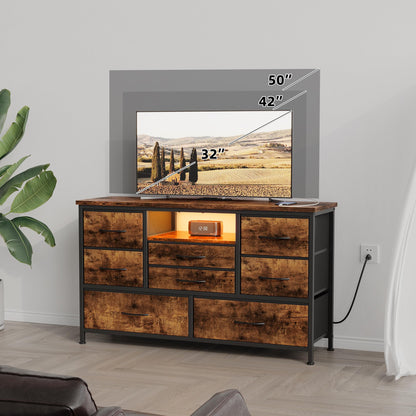 Jojoka 8 Dresser TV Stand with Power Outlet & LED for 55'' TV, Long Dresser for Bedroom with 8 Deep Drawers, Wide Console Table for Storage in - WoodArtSupply