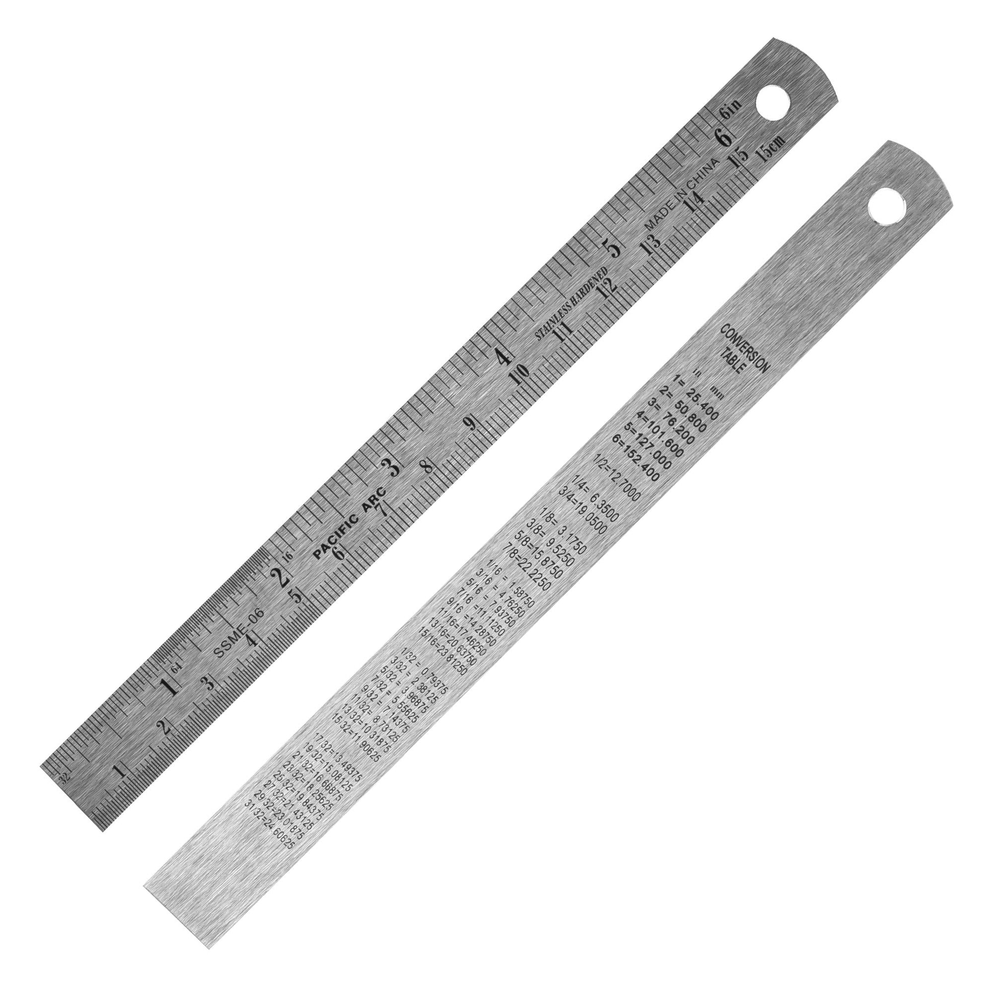 Pacific Arc 6 Inch Stainless Steel Ruler with Inch/Metric Conversion Table, 2 Pack - WoodArtSupply