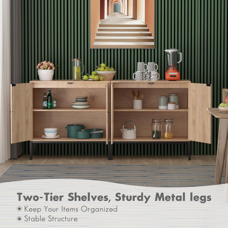 Yechen Set of 2 Sideboard Storage Cabinet with Handmade Natural Rattan Doors, Buffet Cabinet with Storage, for Living Room, Dining Room, Entryway, Yechen