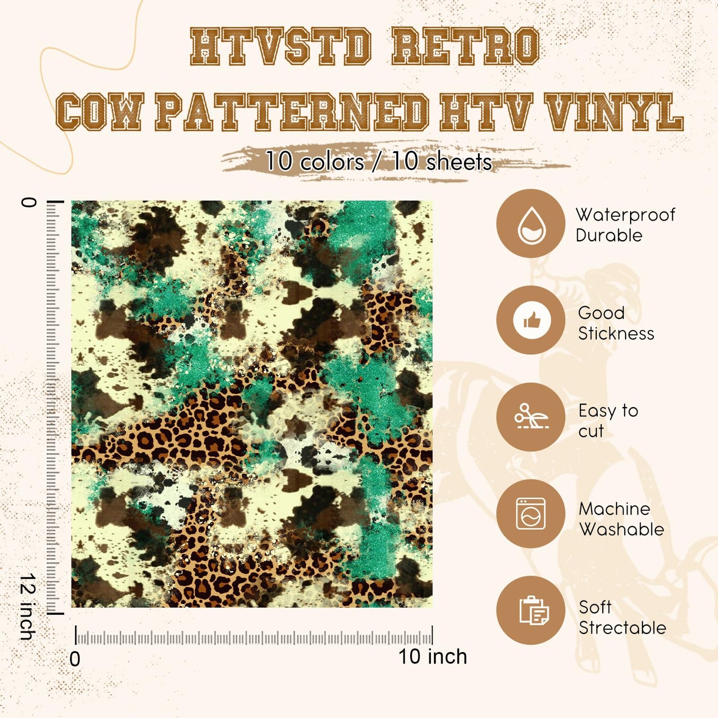 HTVSTD Cowhide Cheetah HTV Vinyl -10 Sheets 12 * 10 inches Heat Transfer Vinyl Sunflower Turquoise HTV Iron on Vinyl Mexico Serape Patterned HTV - WoodArtSupply