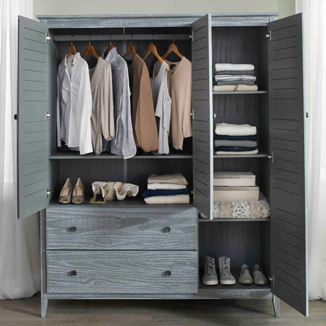 Grain Wood Furniture Greenport 3-Door Wardrobe, Brushed Grey Grain Wood Furniture