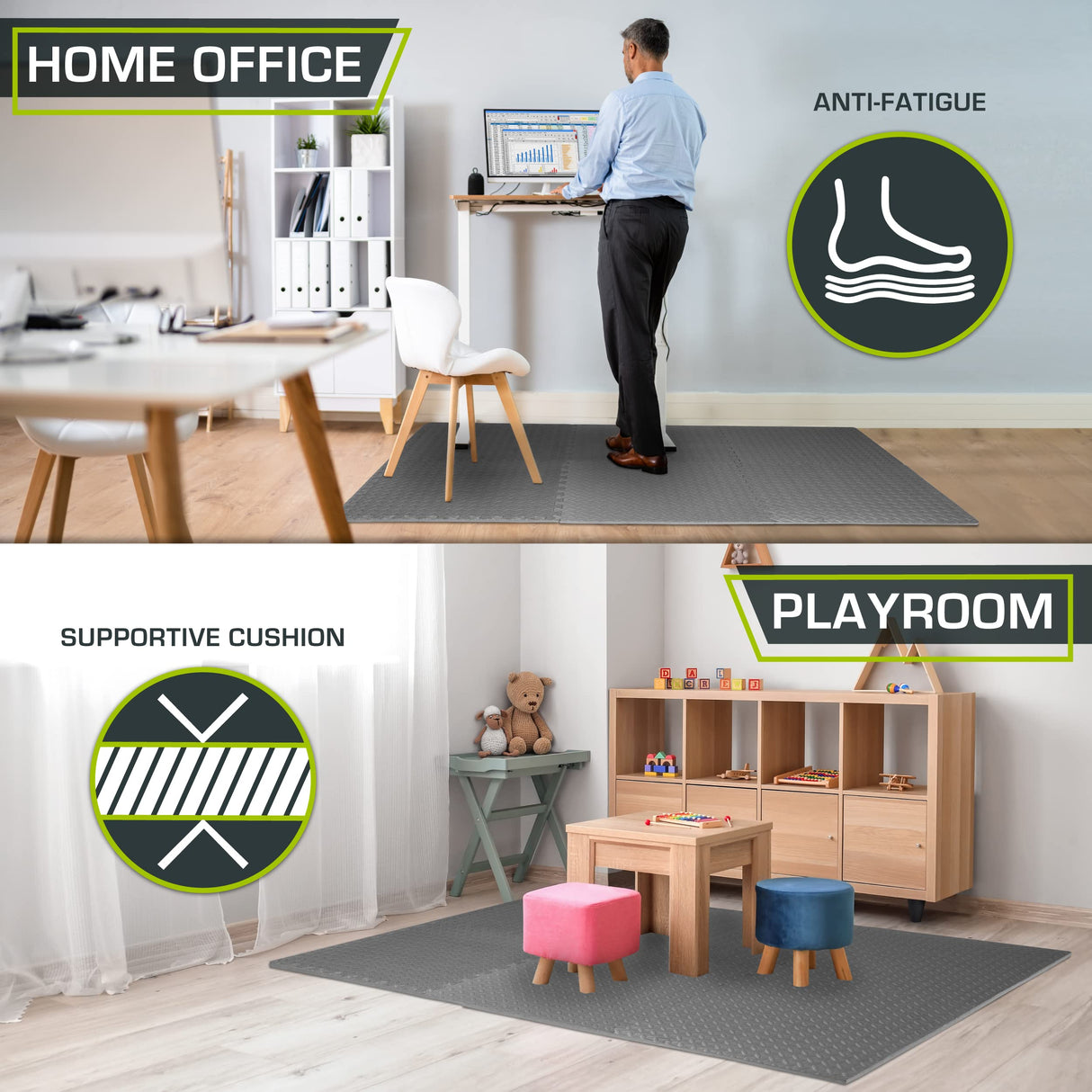 ProsourceFit Puzzle Exercise Mat ½ in, EVA Interlocking Foam Floor Tiles for Home Gym, Mat for Home Workout Equipment, Floor Padding for Kids, Grey, ProsourceFit