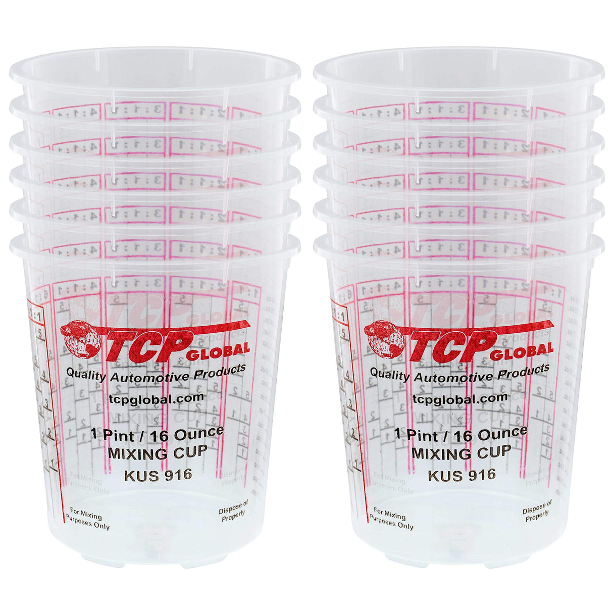 Custom Shop - Pack of 12 Each - 16 Ounce Paint Mixing Cups - 1 Pint - Cups Have calibrated Mixing ratios on Side of Cup Custom Shop