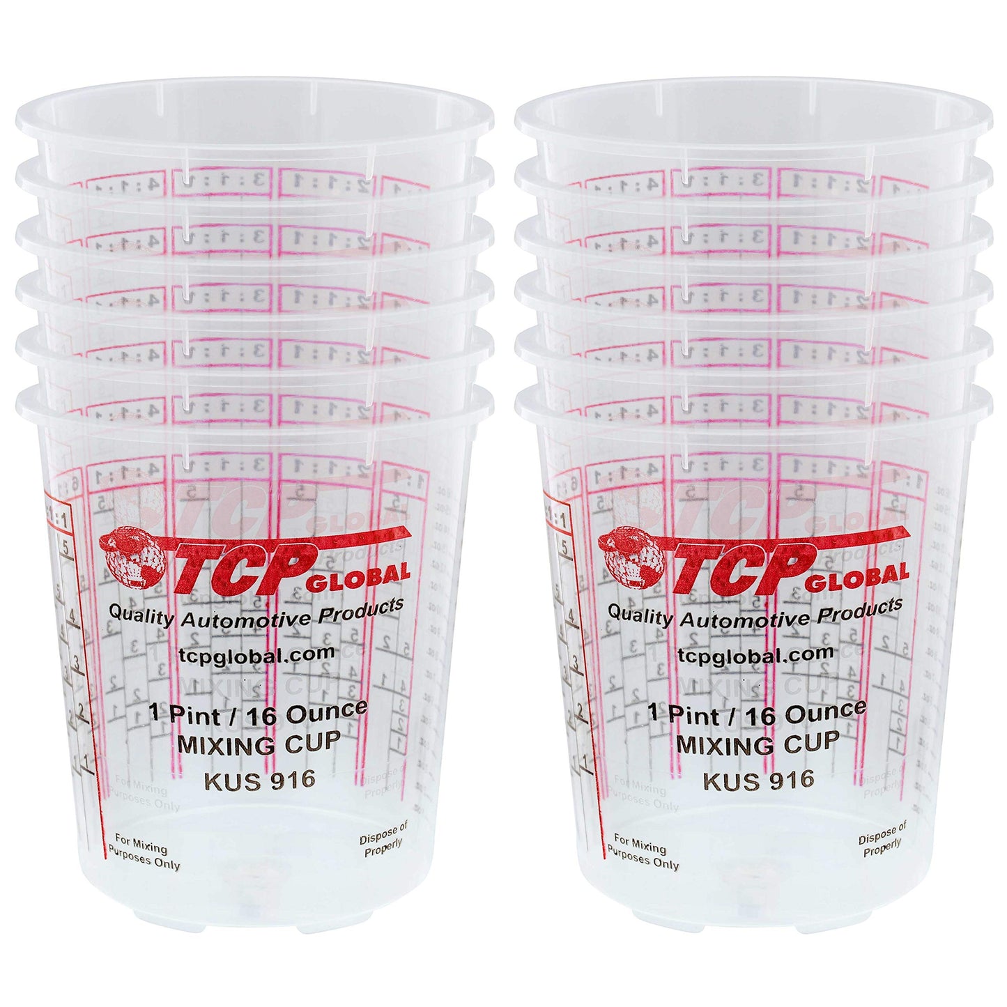 Custom Shop - Pack of 12 Each - 16 Ounce Paint Mixing Cups - 1 Pint - Cups Have calibrated Mixing ratios on Side of Cup - WoodArtSupply