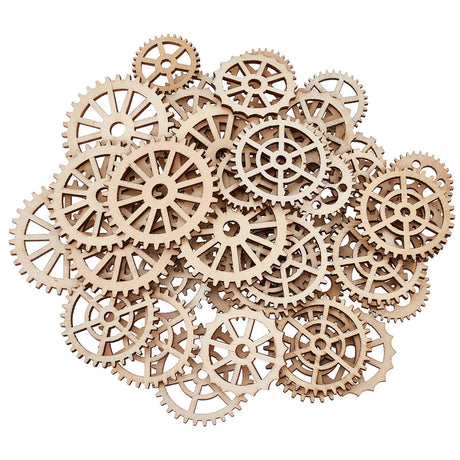 GORGECRAFT 50Pcs Wooden Gears Wheels Decoration Industrial Steampunk Style Wood Slices Wall Christmas Decor Unfinished Wood Cutouts Gift Pieces Tags GORGECRAFT