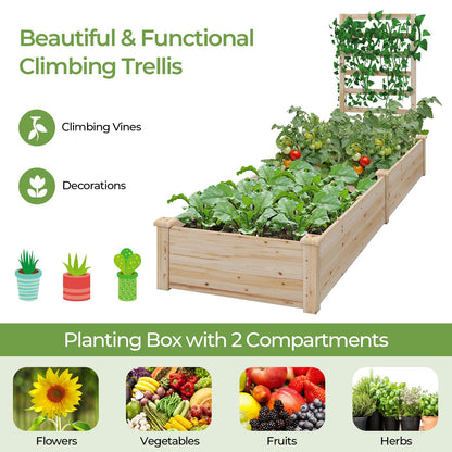 S AFSTAR Raised Garden Bed with Planter Box & Trellis, 93" L x 25" W x 40" H Outdoor Wooden Planter Box Kit for Flower Herb Vegetable Fruit Climbing