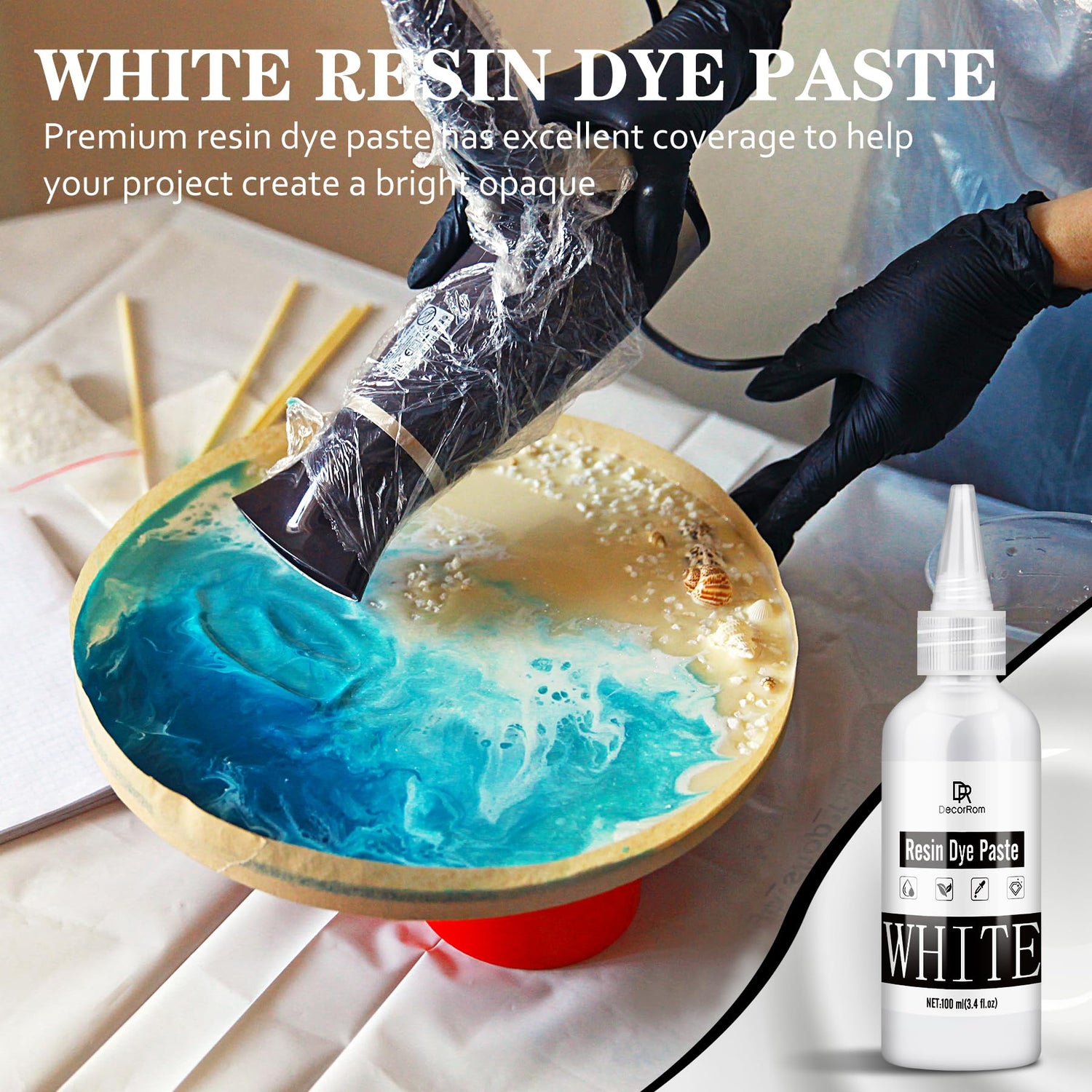 White Epoxy Resin Pigment Paste - 3.4 fl.oz / 100ml High Concentrated White Resin Dye Paste for Resin Ocean Waves, Cells, Lacing, UV Resin - Opaque DecorRom