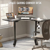 COSTWAY L Shaped Electric Adjustable Desk, L-Shaped Standing Computer Desk w/Splice Tabletop, 2 Hooks & Rolling Casters, Sit-Stand Corner Desk w/ 4 COSTWAY