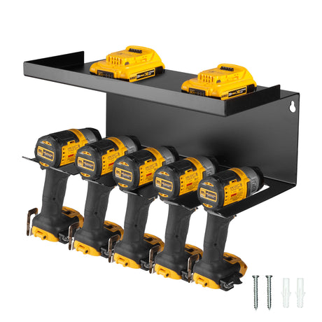Iron Forge Tools Power Tool Organizer for Shop & Garage - Heavy Duty Wall Mounted Rack With Hand Tool Storage Shelf & 5 Drill Storage Slots - Fully Iron Forge Tools