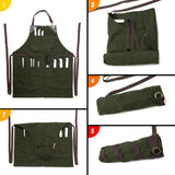 Under NY Sky Knife-Roll Forest Green Apron – Heavy-Duty Canvas, Leather Reinforcement – Adjustable for Men and Women – Pro Chef, Barbecue, Butcher, Under NY Sky