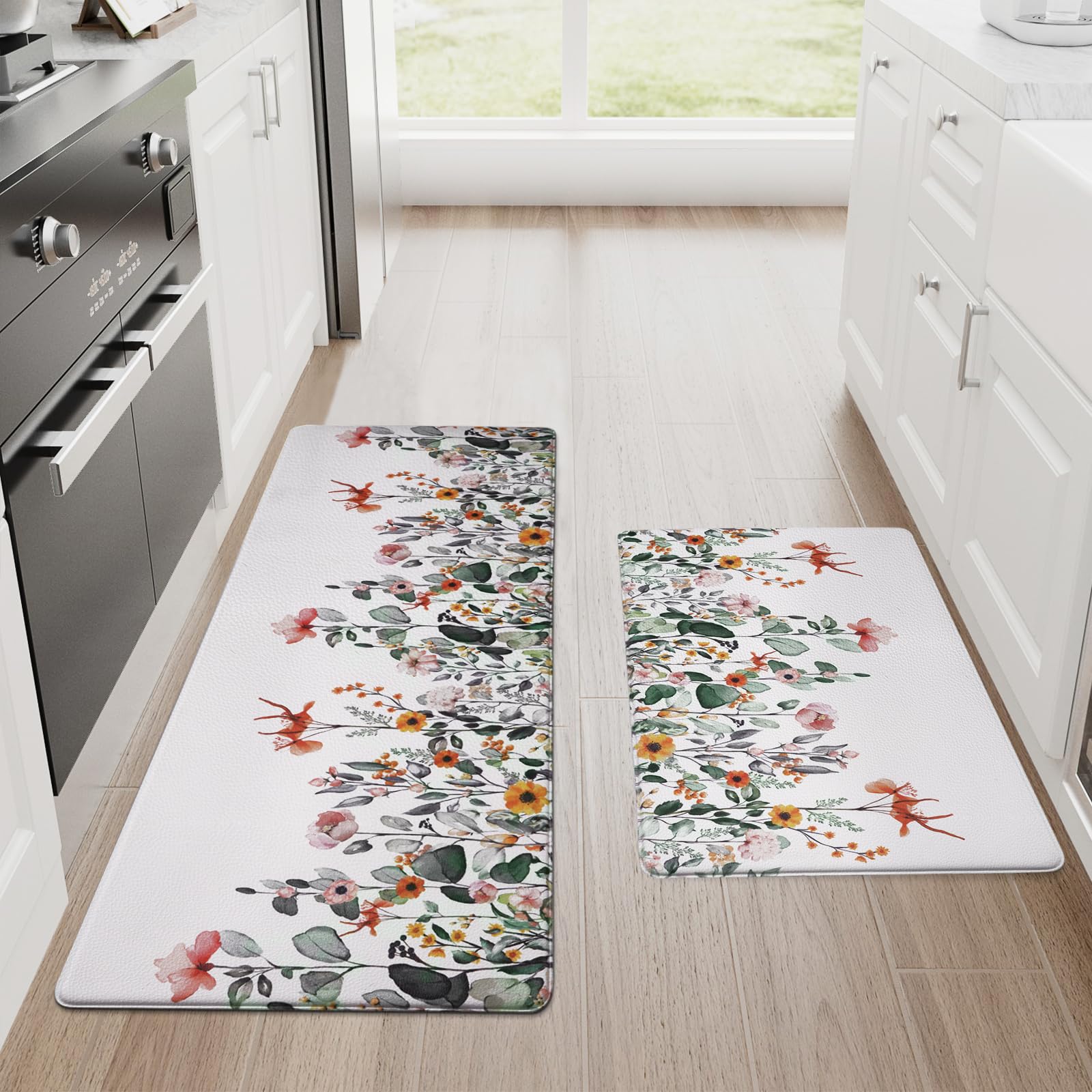 ASPMIZ Spring Floral Kitchen Mats for Floor, Cushioned Anti-Fatigue Kitchen Rugs Non Slip, Wild Flowers Kitchen Rugs Sets of 2, Kitchen Floor Comfort - WoodArtSupply