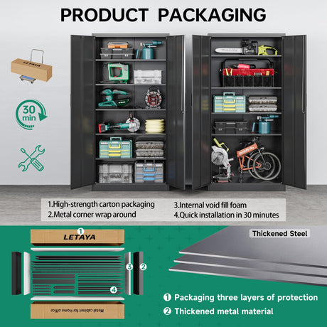 Letaya Metal Garage Storage Cabinets with Lock-72 Tall Tool Organizer Steel Lockers, 5 Adjustable Layers Shelves for Letaya