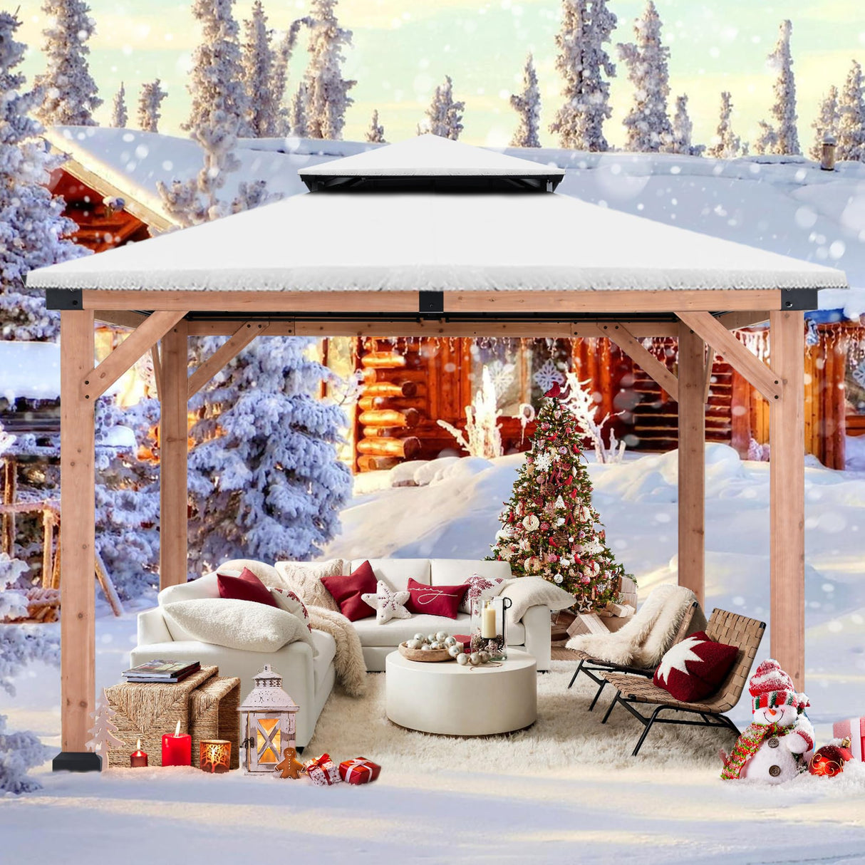 ABCCANOPY Wood Gazebo 11x11 - Outdoor Patio Wooden Gazebo with Hardtop Metal Double Roof for Garden, Backyard and Deck ABCCANOPY