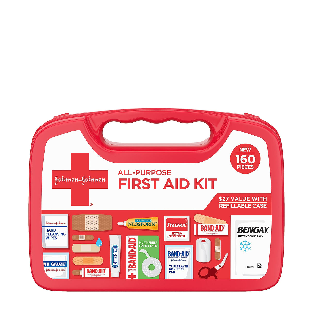 Johnson & Johnson All-Purpose Portable Compact First Aid Kit for Minor Cuts, Scrapes, Sprains & Burns, Ideal for Home, Car, Travel, Camping and Johnson & Johnson