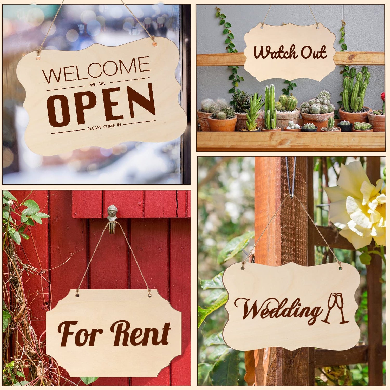 30 Pcs Unfinished Wood Sign Blank Wood Blanks for Crafts Wooden Plaque for Crafts Wood Hanging Sign Blank Rectangle Wooden Sign Wooden Slices Banners Kigley