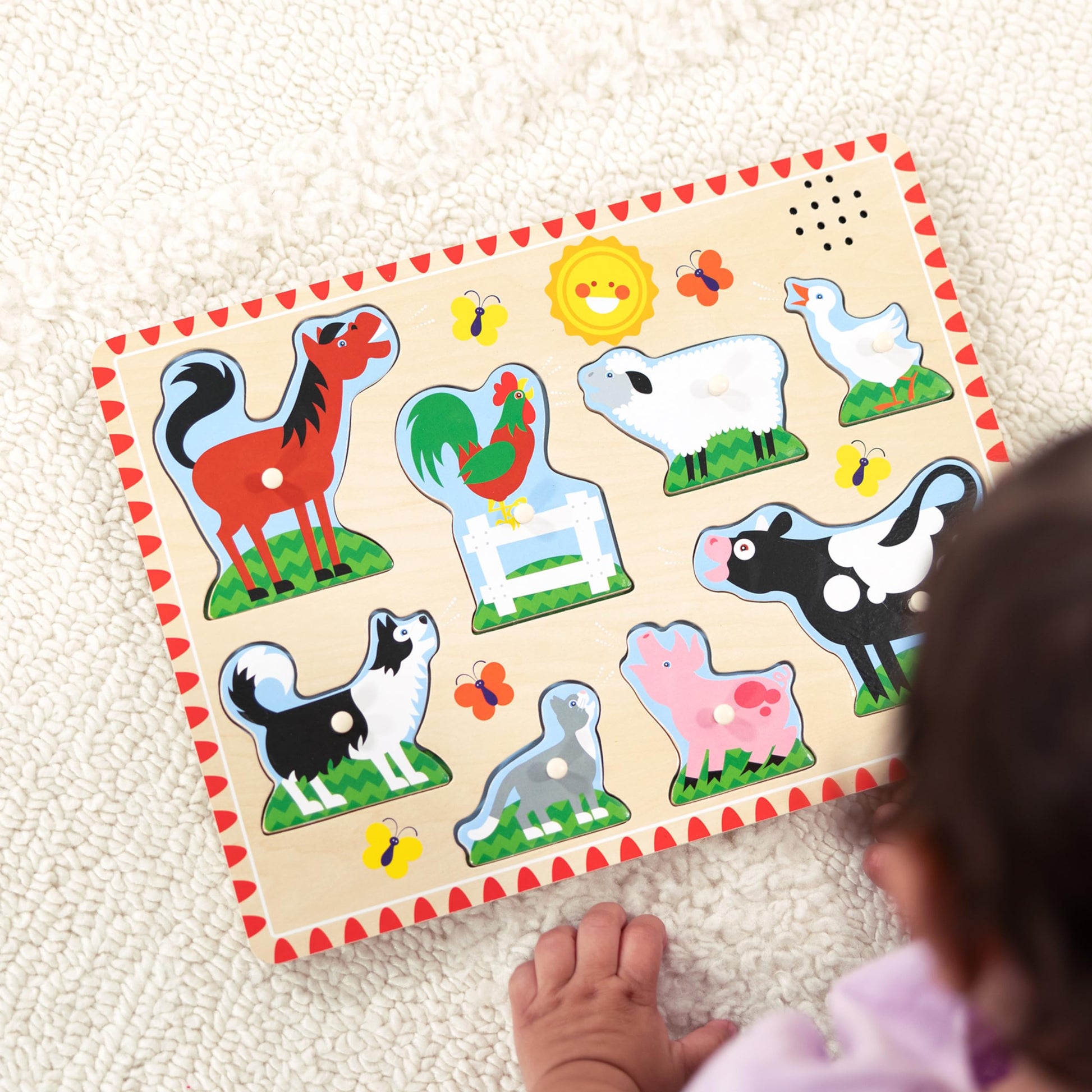 Melissa & Doug Farm Animals Sound Puzzle - Wooden Peg Puzzle With Sound Effects (8 pcs) - WoodArtSupply