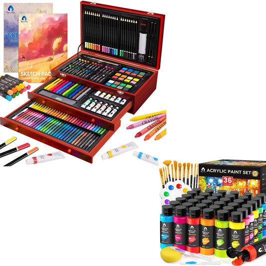 VigorFun Deluxe Wooden Art Set & 52 PCS Acrylic Paint Set - WoodArtSupply