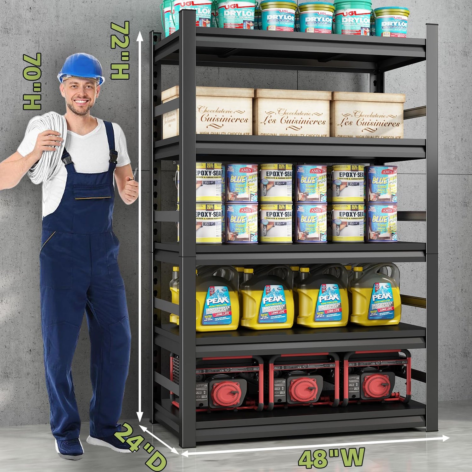 48" W Garage Shelving,Sturdy Garage Shelves Steel Heavy Duty Shelf,Large Metal Shelves,Adjustable Garage Storage Shelves Rack Unit for Warehouse Bezuny