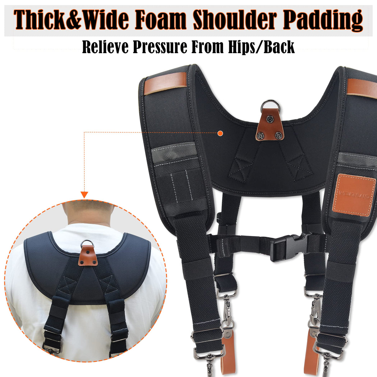 WELKINLAND Heavy-Duty leather tool belt suspenders, Leather tool bag suspenders, Carpenter suspenders, Construction tool belt for men WELKINLAND