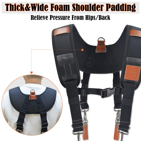 WELKINLAND Heavy-Duty leather tool belt suspenders, Leather tool bag suspenders, Carpenter suspenders, Construction tool belt for men WELKINLAND