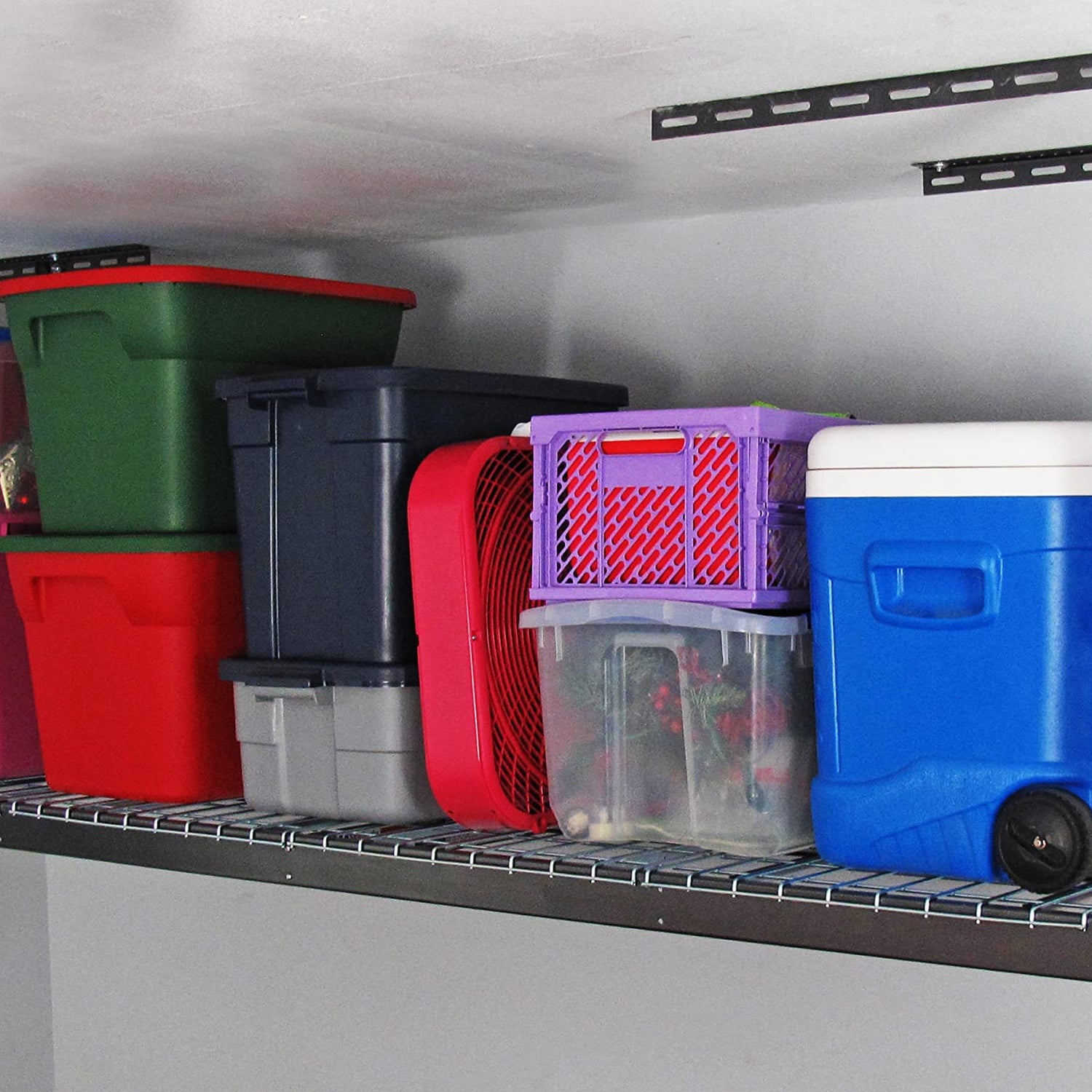 SafeRacks 3x8 Overhead Garage Storage Rack - 500 Pound Weight Capacity Height Adjustable Steel Ceiling-Mounted Rack with Accessories (Hammertone) SafeRacks