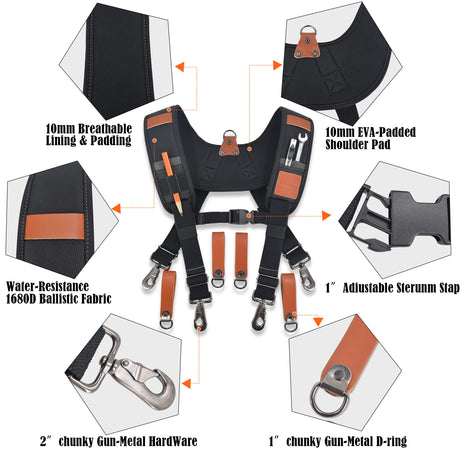 WELKINLAND Heavy-Duty leather tool belt suspenders, Leather tool bag suspenders, Carpenter suspenders, Construction tool belt for men WELKINLAND