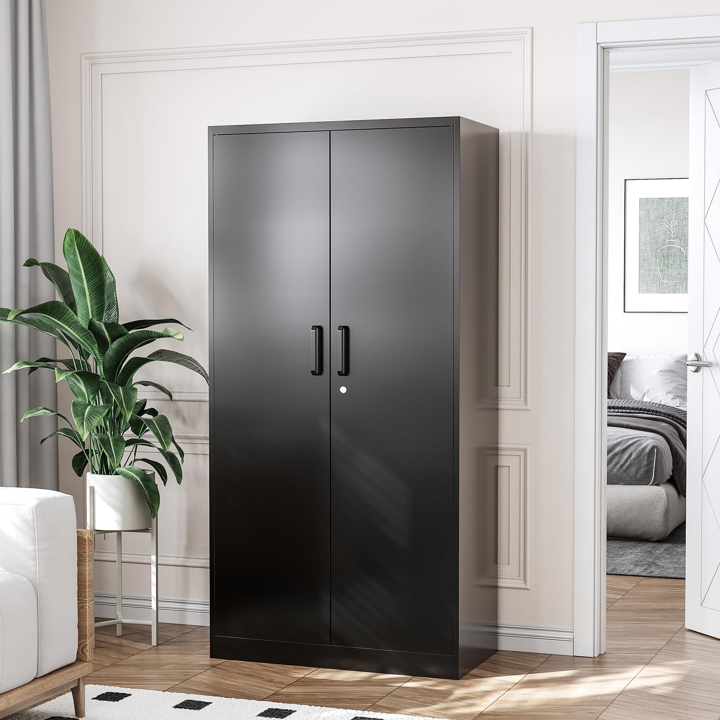 STANI Metal Storage Cabinet, Locking Metal Storage Cabinet with 4 Adjustable Shelves, 71”H×32”W×16”D Tall Metal Storage Cabinet for