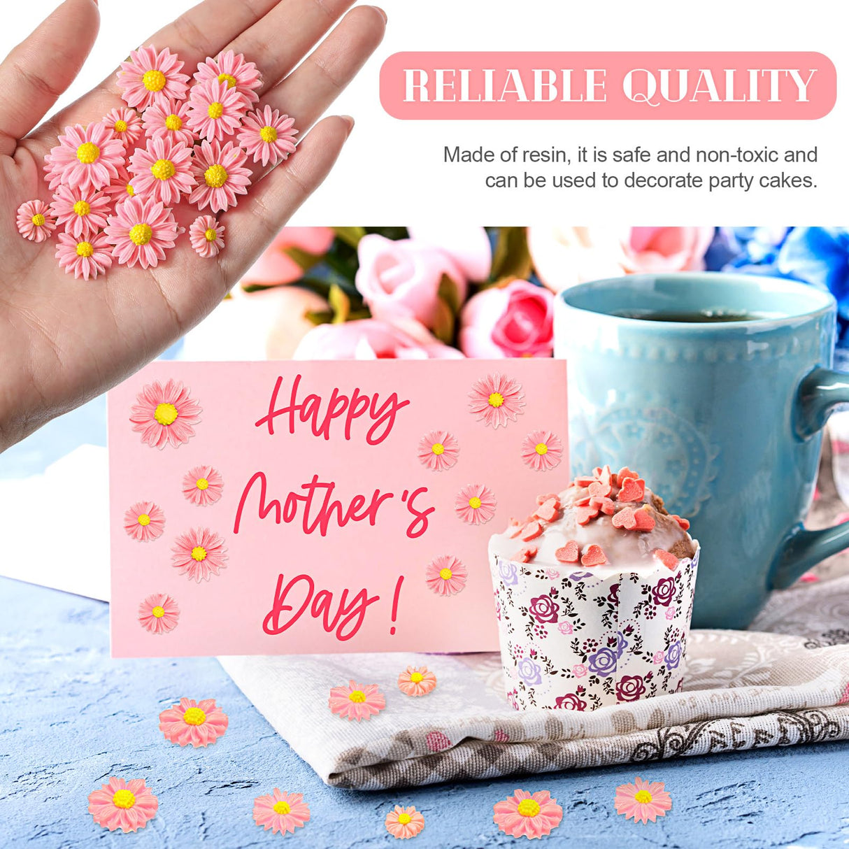 50 Pieces Flatback Resin Daisy Flowers Daisy Flower Epoxy Charms Mini Decorated Daisies Artificial with Storage Box for DIY Craft Cloth Pen Box Home Hicarer