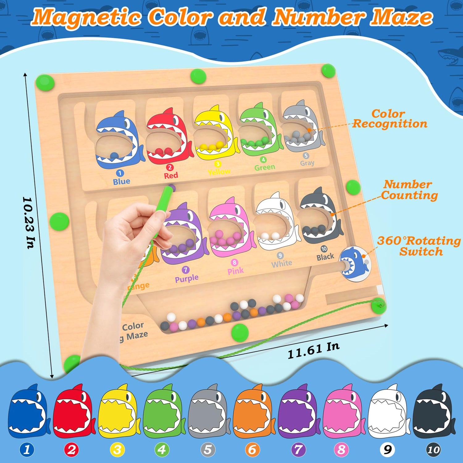 DUKVSG Magnetic Color & Number Maze, Montessori Counting Matching Toys, Wooden Magnet Maze Board Game Fine Motor Skills Toys for 3 4 5 Years Old DUKVSG