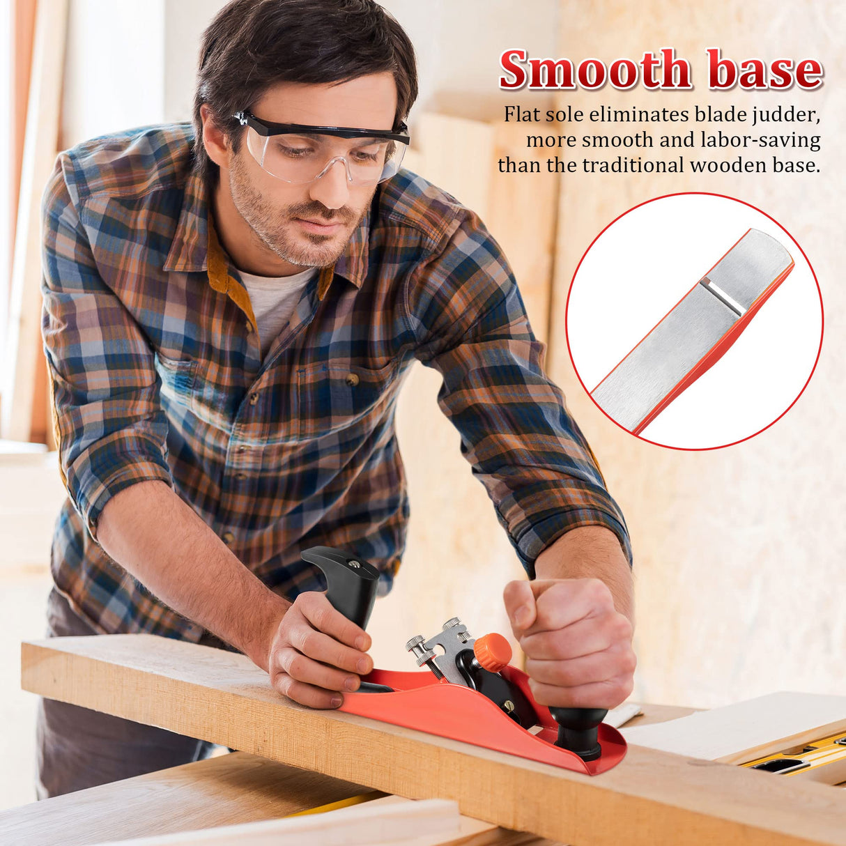 Dreyoo No.4 Adjustable Hand Planer with 2 Inch Replacement Blade, Wood Planer for Woodworking, Smoothing Bench Plane Jointer Plane for DIY Door Dreyoo