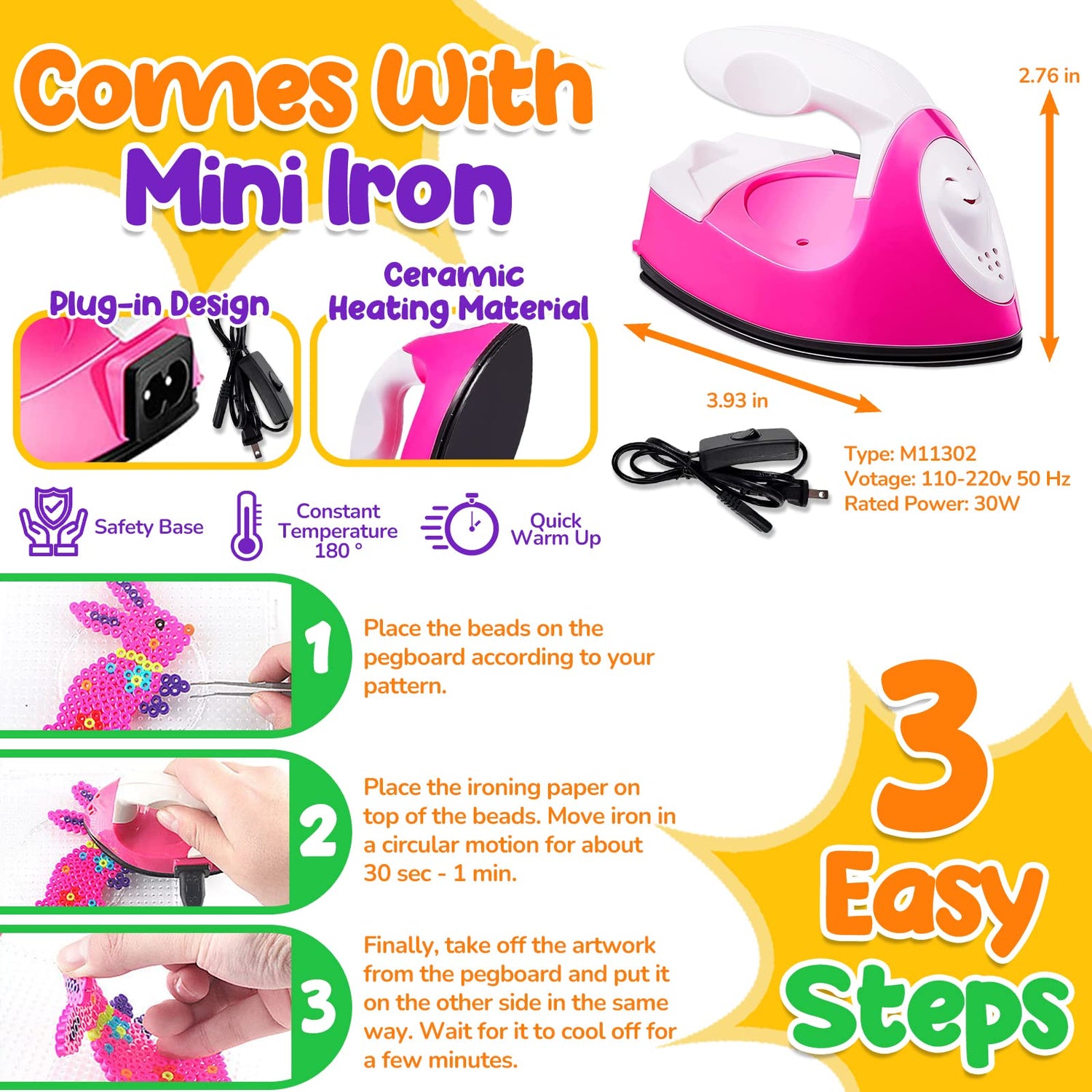 GoodyKing Board Fuse Beads Iron Set - Fuse Beads Set for Kids Crafts with Bead Pegboard and Aqua Pony Beads, Pixel Art and Craft Bead Kit (Large Set Goody King